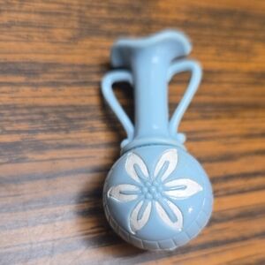 Vintage Blue Plastic Vase with White Floral Design Brooch